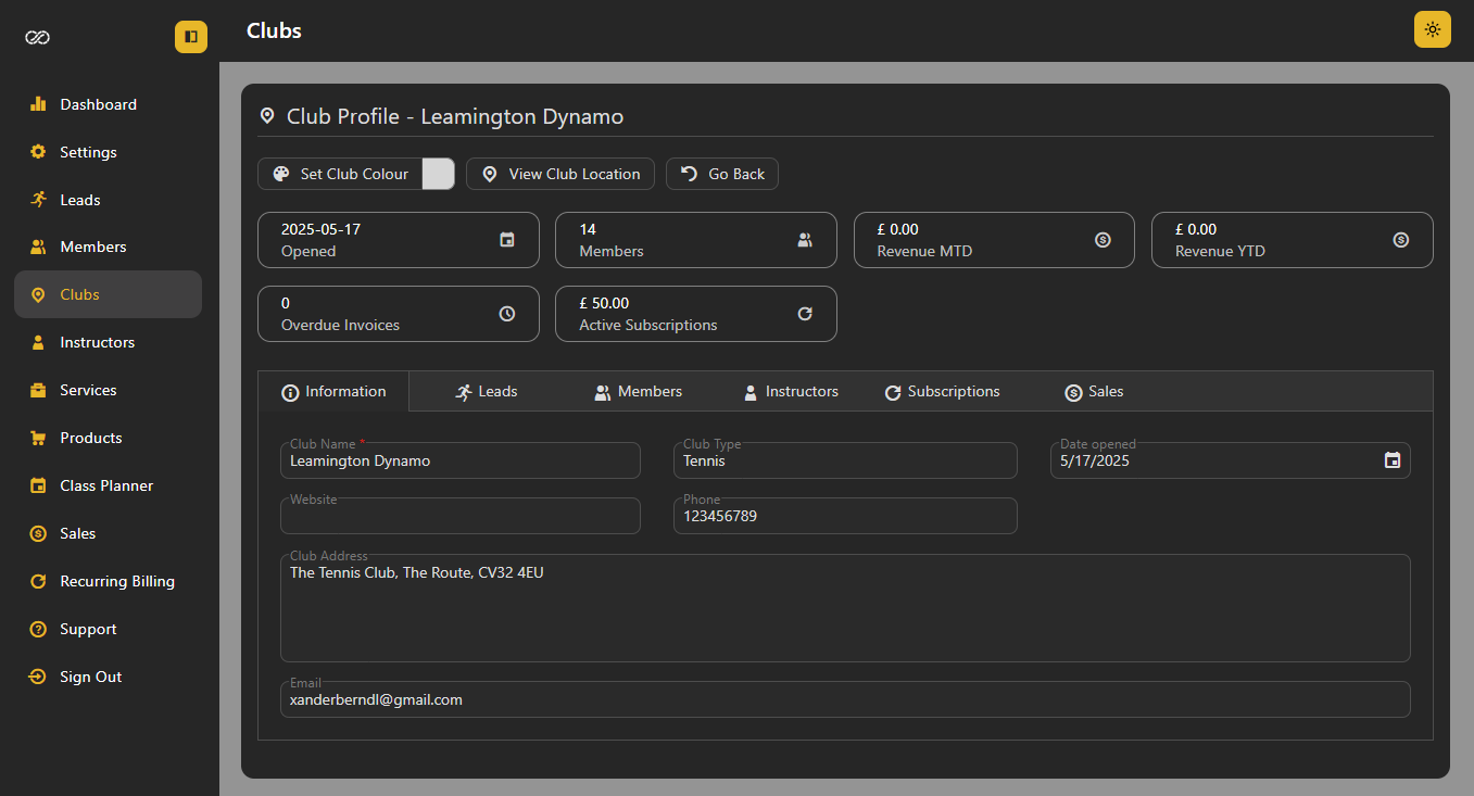 Club Administration Dashboard