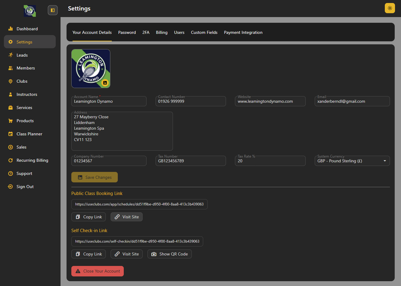 Settings Dashboard